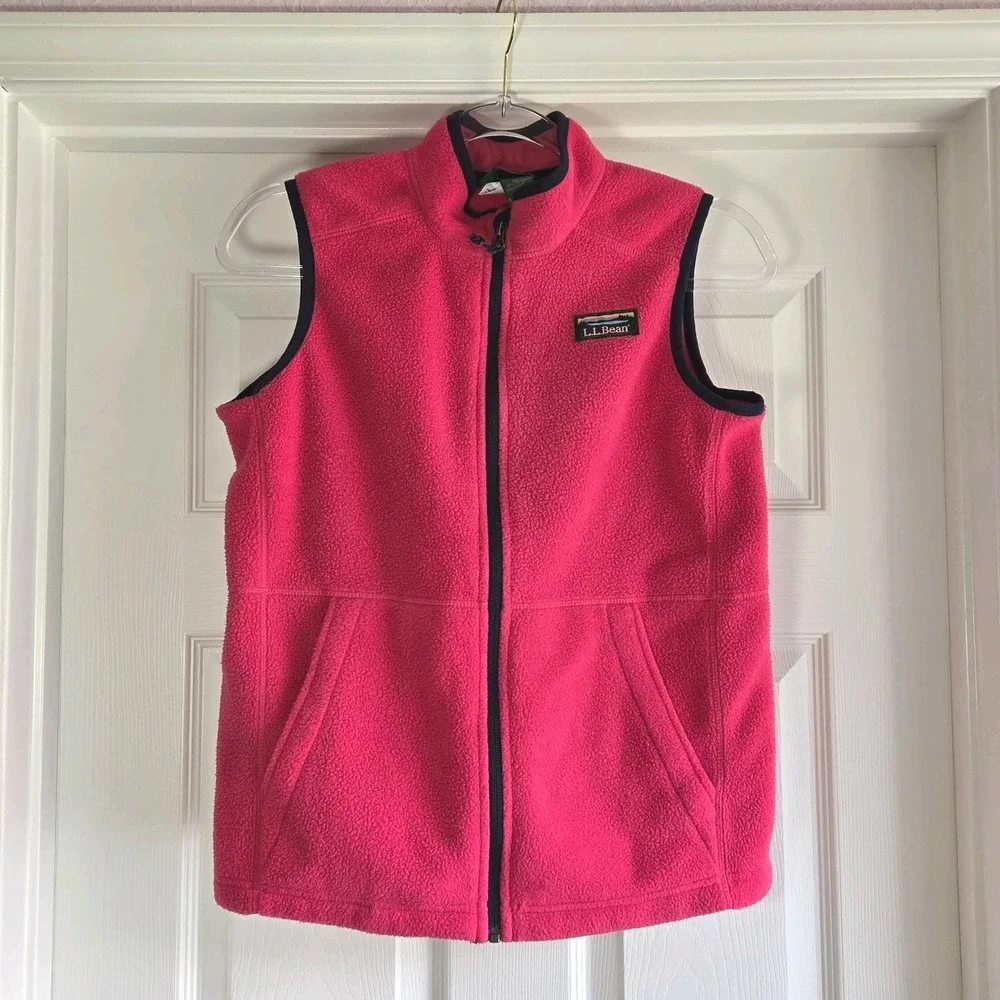 L.L. Bean Pink Fleece Vest Outerwear Girls Size‎ Large 14/16 Full Zip Pockets